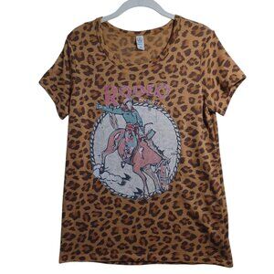 Alternative Tee Shirt Rodeo Leopard Bling Western Festival Top Womens Medium